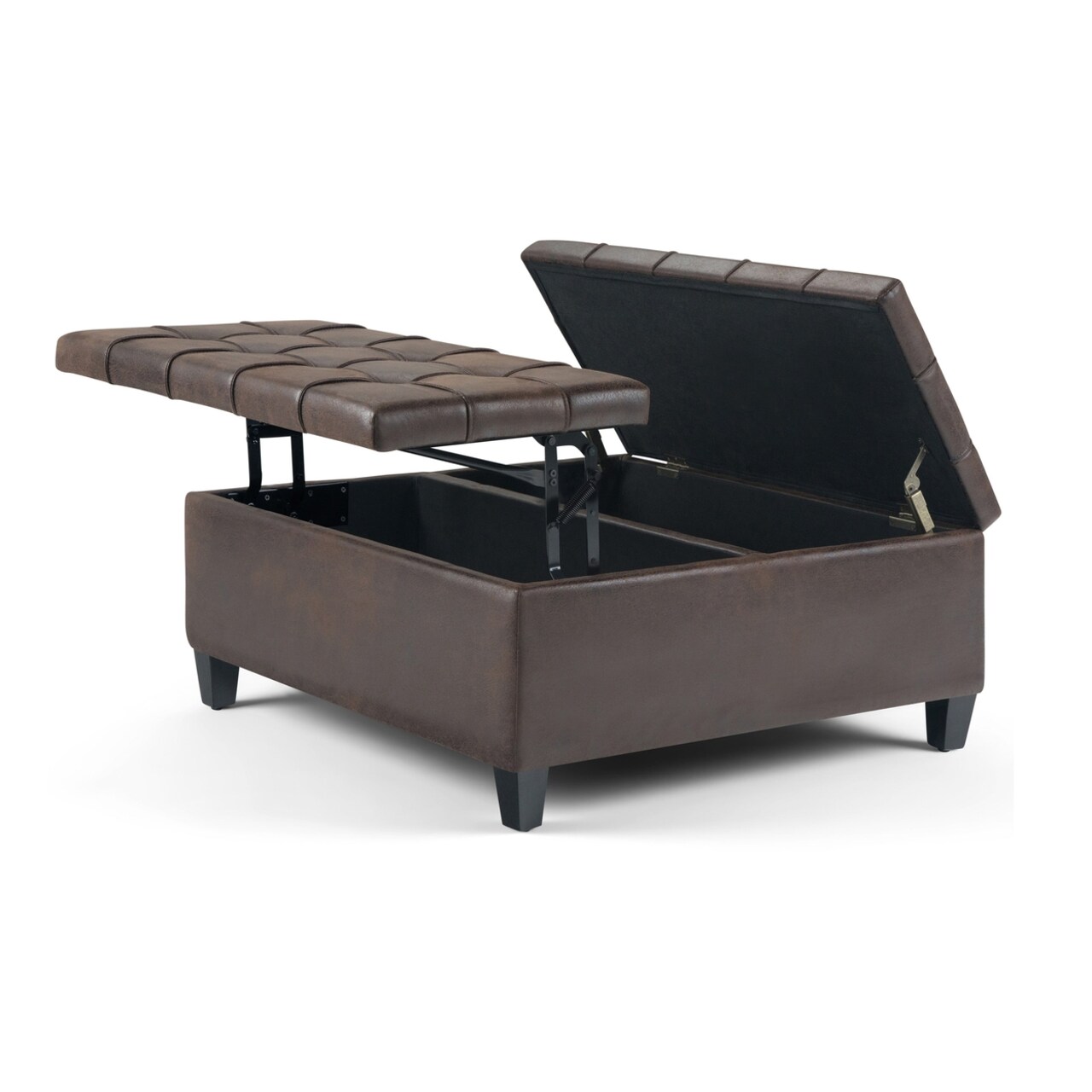 Simplihome Harrison 36"Square Coffee Table Lift Top Ottoman, Transitional